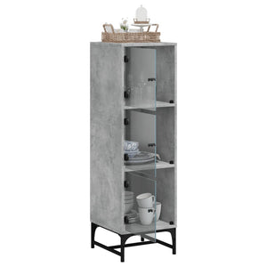 Ντουλάπι Γκρι Σκυροδέματος 35 x 37 x 120 εκ. με Γυάλινες Πόρτες - Pakobazaar