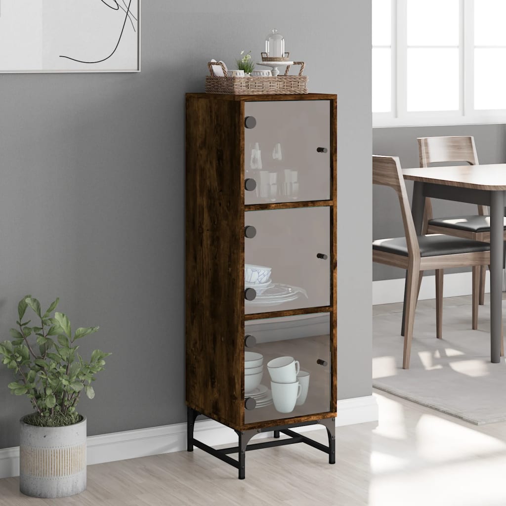 Ντουλάπι Καπνιστή Δρυς 35x37x120 εκ. με Γυάλινες Πόρτες
