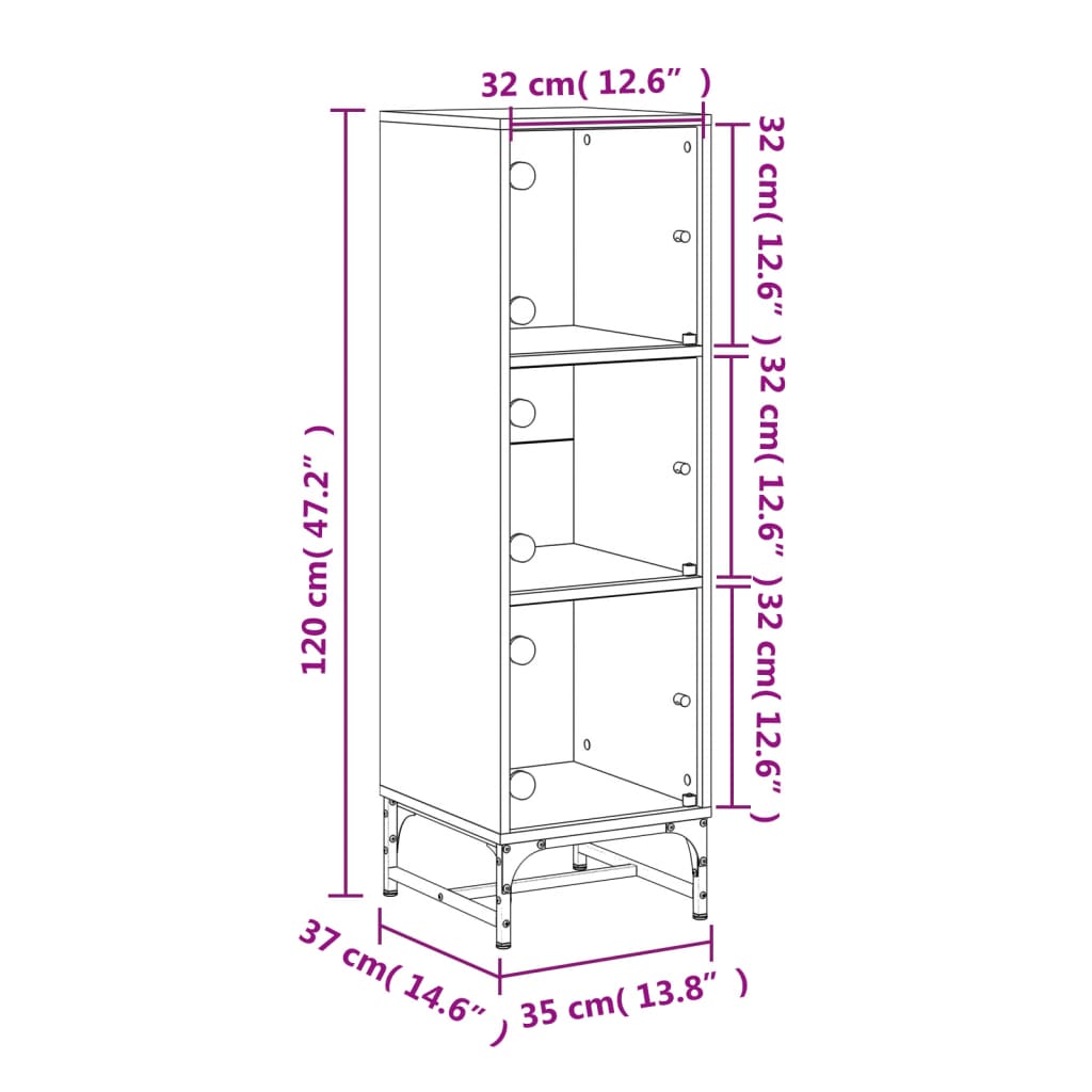 Ντουλάπι Καπνιστή Δρυς 35x37x120 εκ. με Γυάλινες Πόρτες