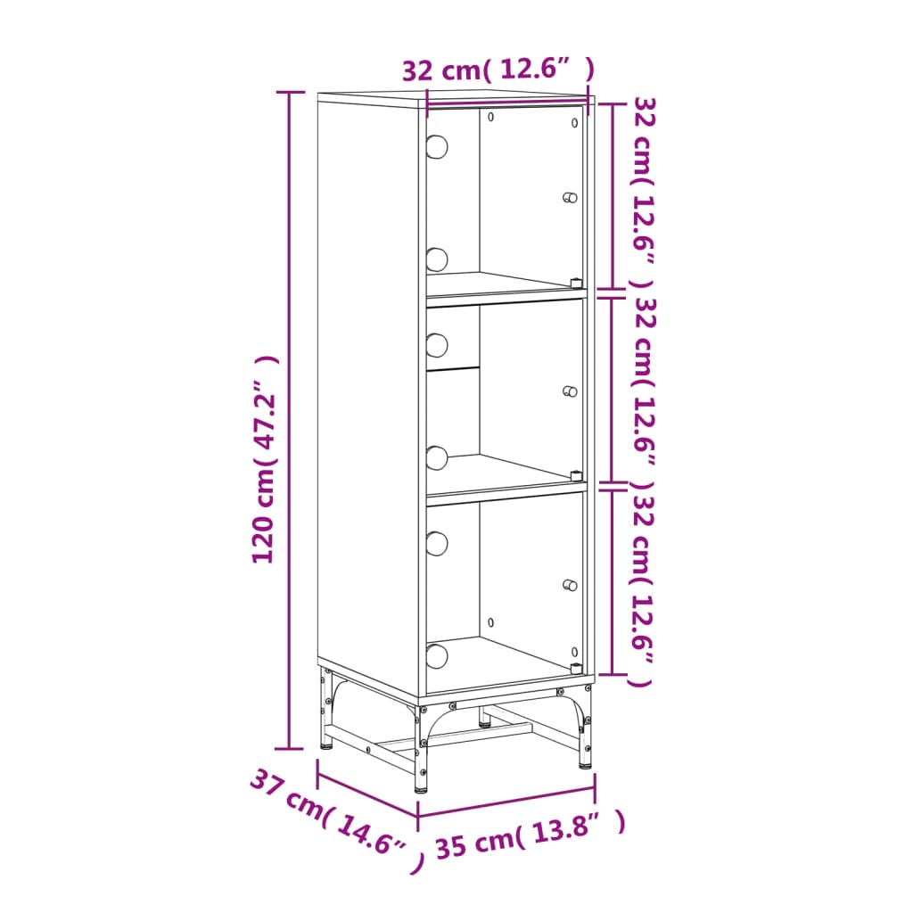 Ντουλάπι Γκρι Sonoma 35x37x120 εκ. με Γυάλινες Πόρτες