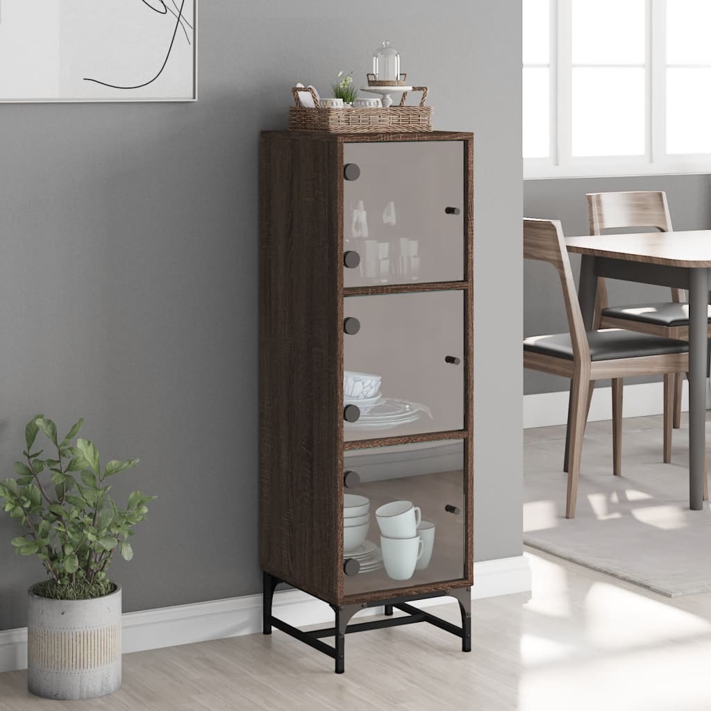 Ντουλάπι Καφέ Δρυς 35x37x120 εκ. με Γυάλινες Πόρτες