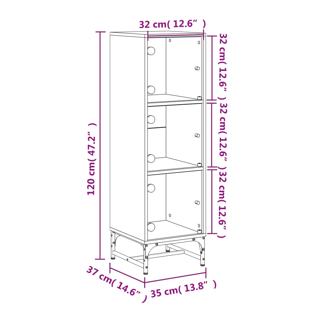 Ντουλάπι Καφέ Δρυς 35x37x120 εκ. με Γυάλινες Πόρτες