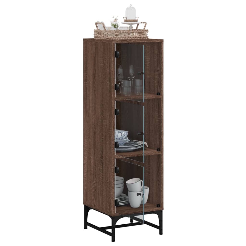 Ντουλάπι Καφέ Δρυς 35x37x120 εκ. με Γυάλινες Πόρτες