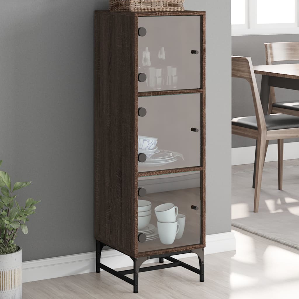 Ντουλάπι Καφέ Δρυς 35x37x120 εκ. με Γυάλινες Πόρτες