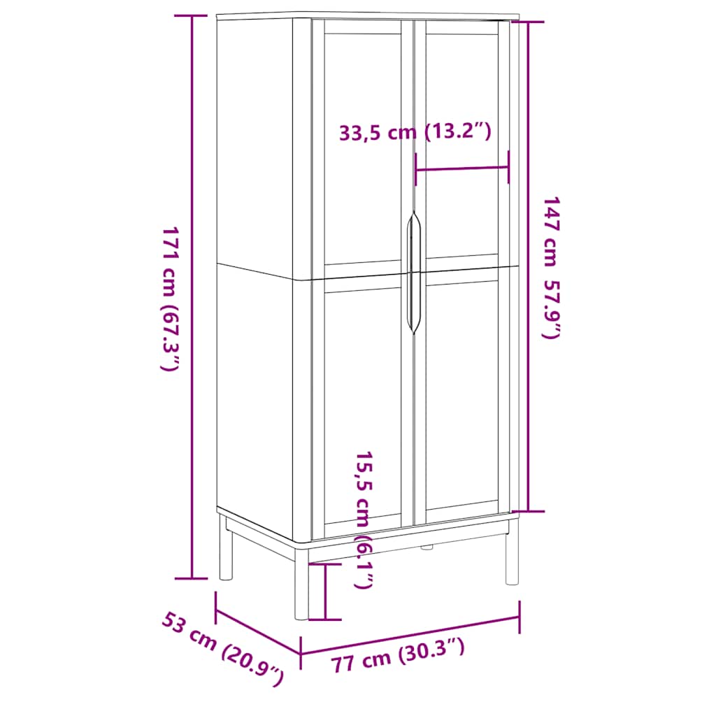 Ντουλάπα FLORO Καφέ 77 x 53 x 171 εκ. από Μασίφ Ξύλο Πεύκου