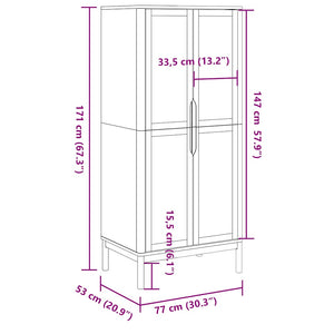 Ντουλάπα FLORO Καφέ 77 x 53 x 171 εκ. από Μασίφ Ξύλο Πεύκου