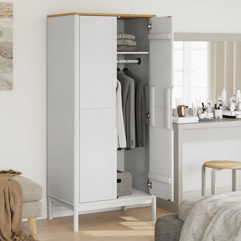Ντουλάπα FLORO Λευκή 77 x 53 x 171 εκ. από Μασίφ Ξύλο Πεύκου