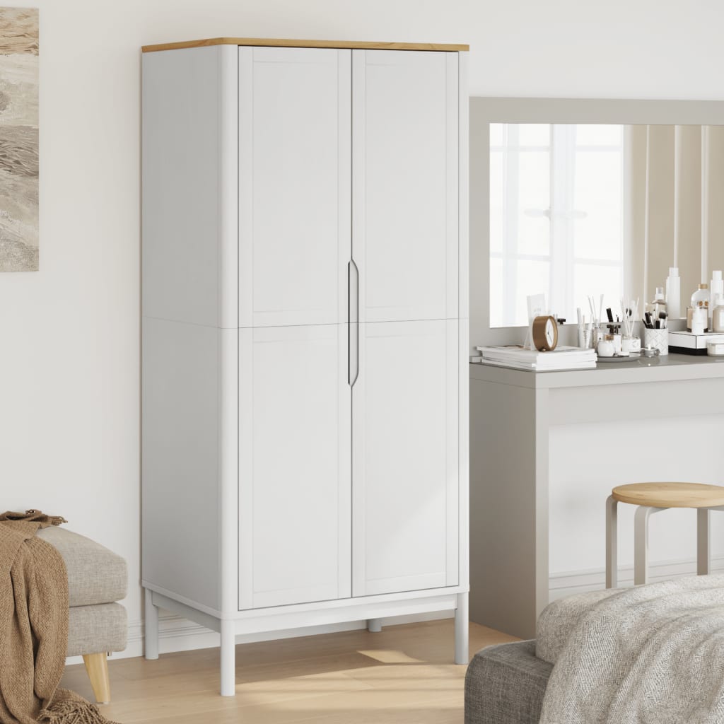 Ντουλάπα FLORO Λευκή 77 x 53 x 171 εκ. από Μασίφ Ξύλο Πεύκου