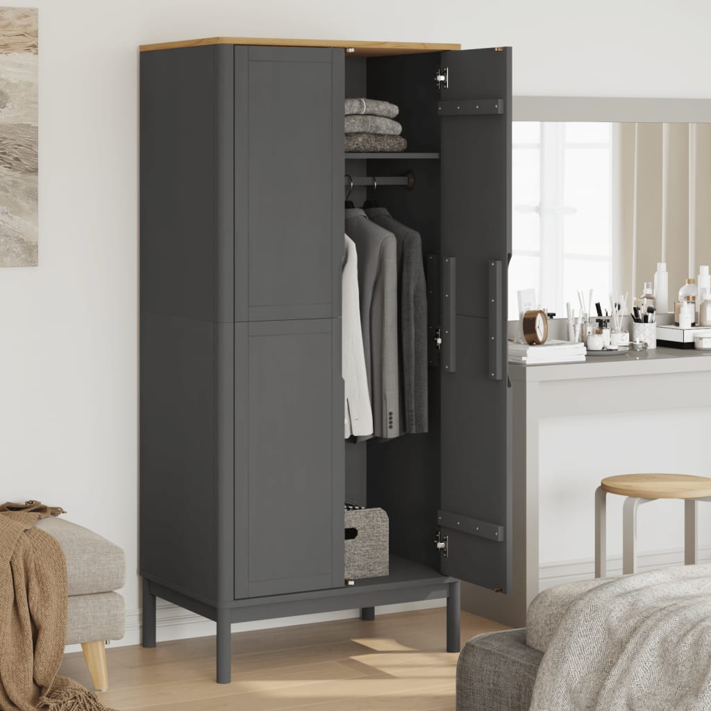Ντουλάπα FLORO Γκρι 77 x 53 x 171 εκ. από Μασίφ Ξύλο Πεύκου