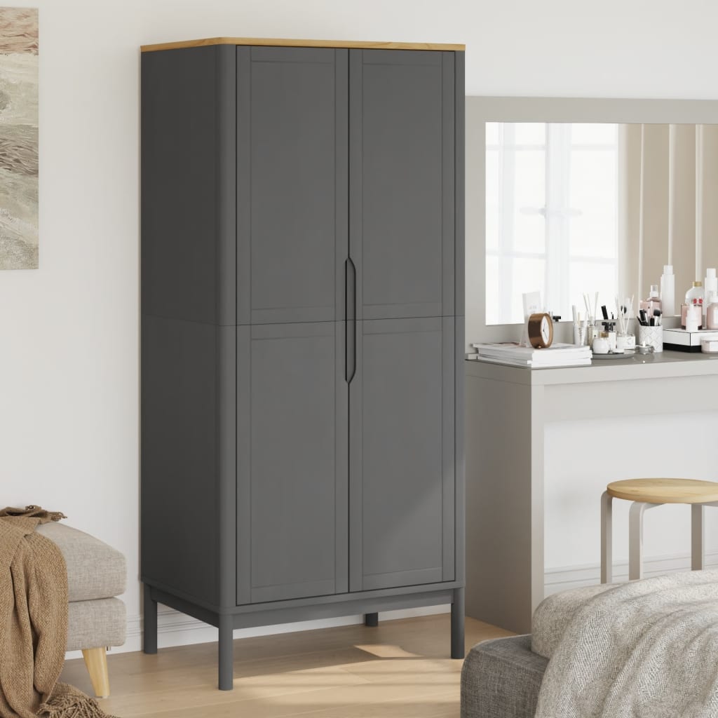 Ντουλάπα FLORO Γκρι 77 x 53 x 171 εκ. από Μασίφ Ξύλο Πεύκου