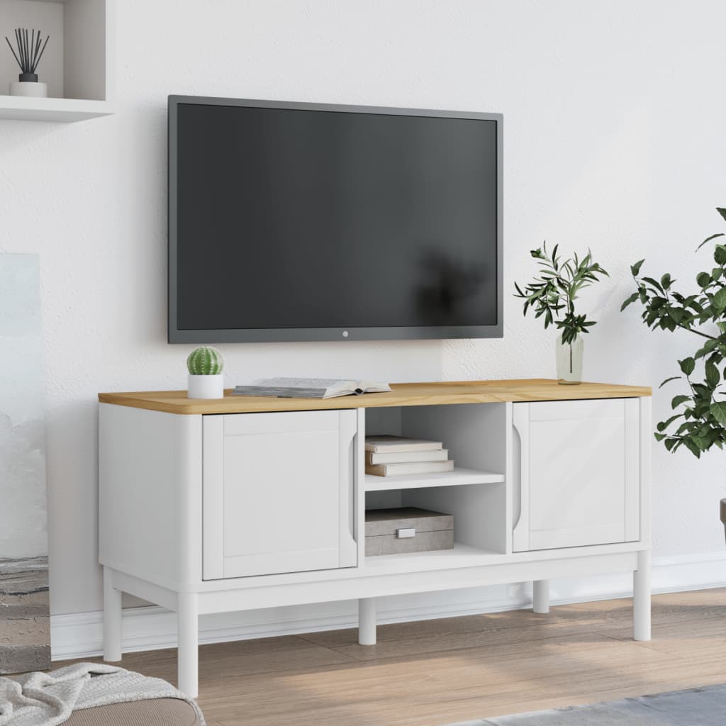 Έπιπλο Τηλεόρασης FLORO Λευκό 114x43x55εκ από Μασίφ Ξύλο Πεύκου