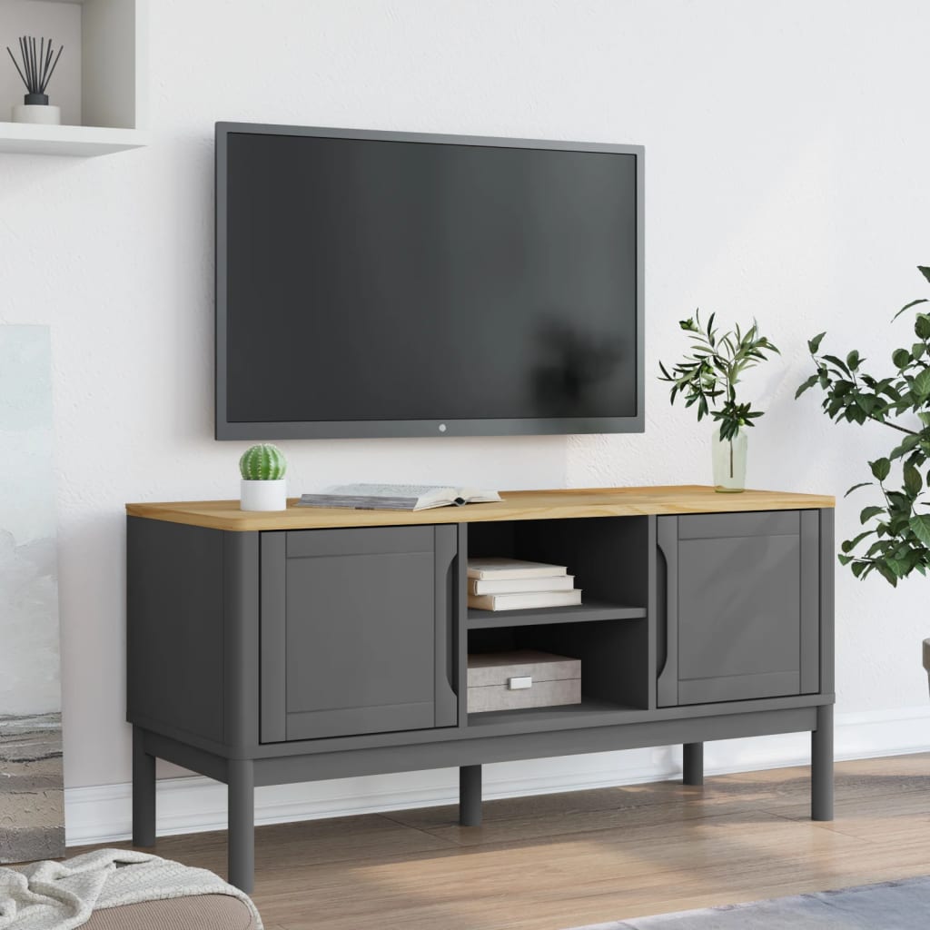 Έπιπλο Τηλεόρασης FLORO Γκρι 114x43x55 εκ. Μασίφ Ξύλο Πεύκου