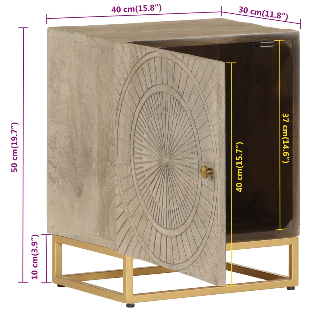 Κομοδίνο 40 x 30 x 50 εκ. από Μασίφ Ξύλο Μάνγκο και Σίδηρο