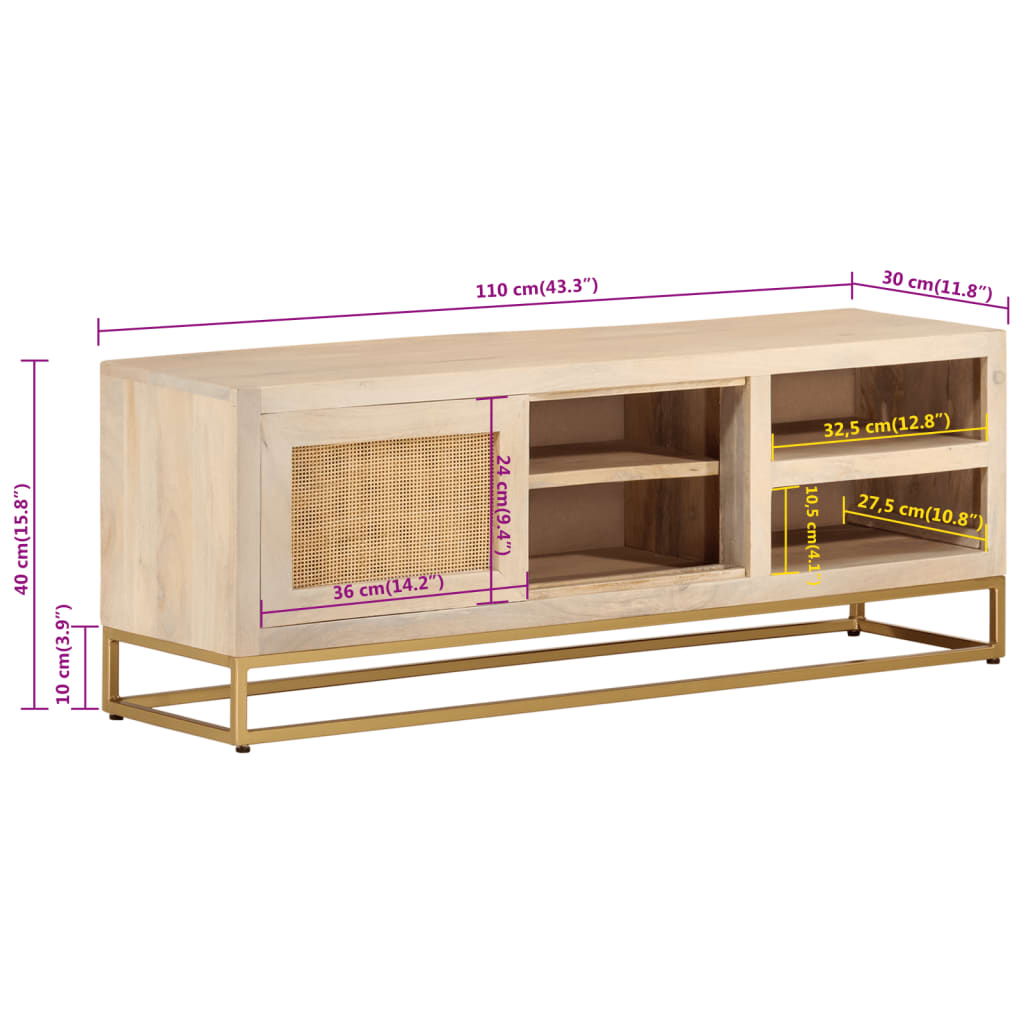 Έπιπλο Τηλεόρασης 110 x 30 x 40 εκ. Μασίφ Ξύλο Μάνγκο & Σίδηρος