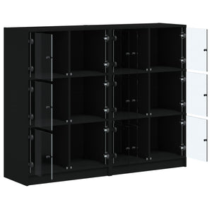 Βιβλιοθήκη με Πόρτες Μαύρη 136x37x109 εκ. Επεξ. Ξύλο
