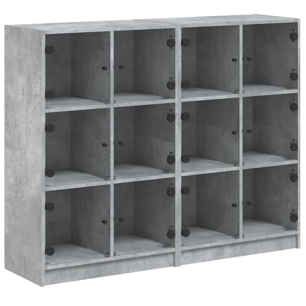 Βιβλιοθήκη με Πόρτες Γκρι Σκυροδέματος 136x37x109 εκ Επεξ. Ξύλο