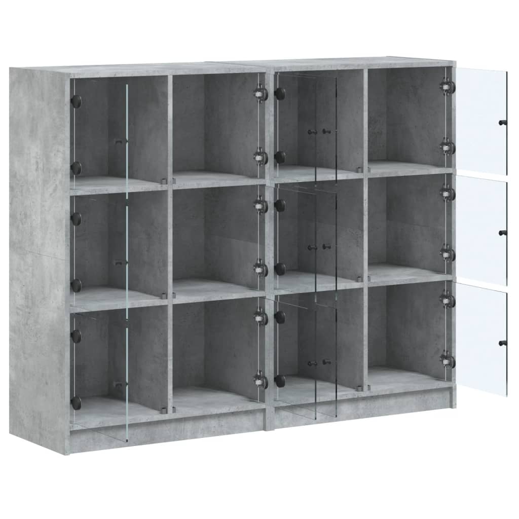 Βιβλιοθήκη με Πόρτες Γκρι Σκυροδέματος 136x37x109 εκ Επεξ. Ξύλο