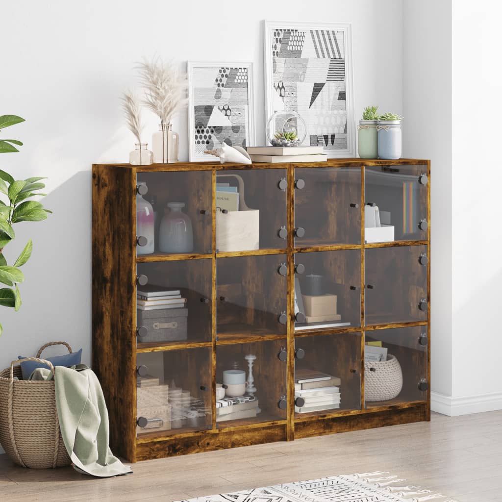 Βιβλιοθήκη με Πόρτες Καπνιστή Δρυς 136x37x109 εκ. Επεξ. Ξύλο - Pakobazaar