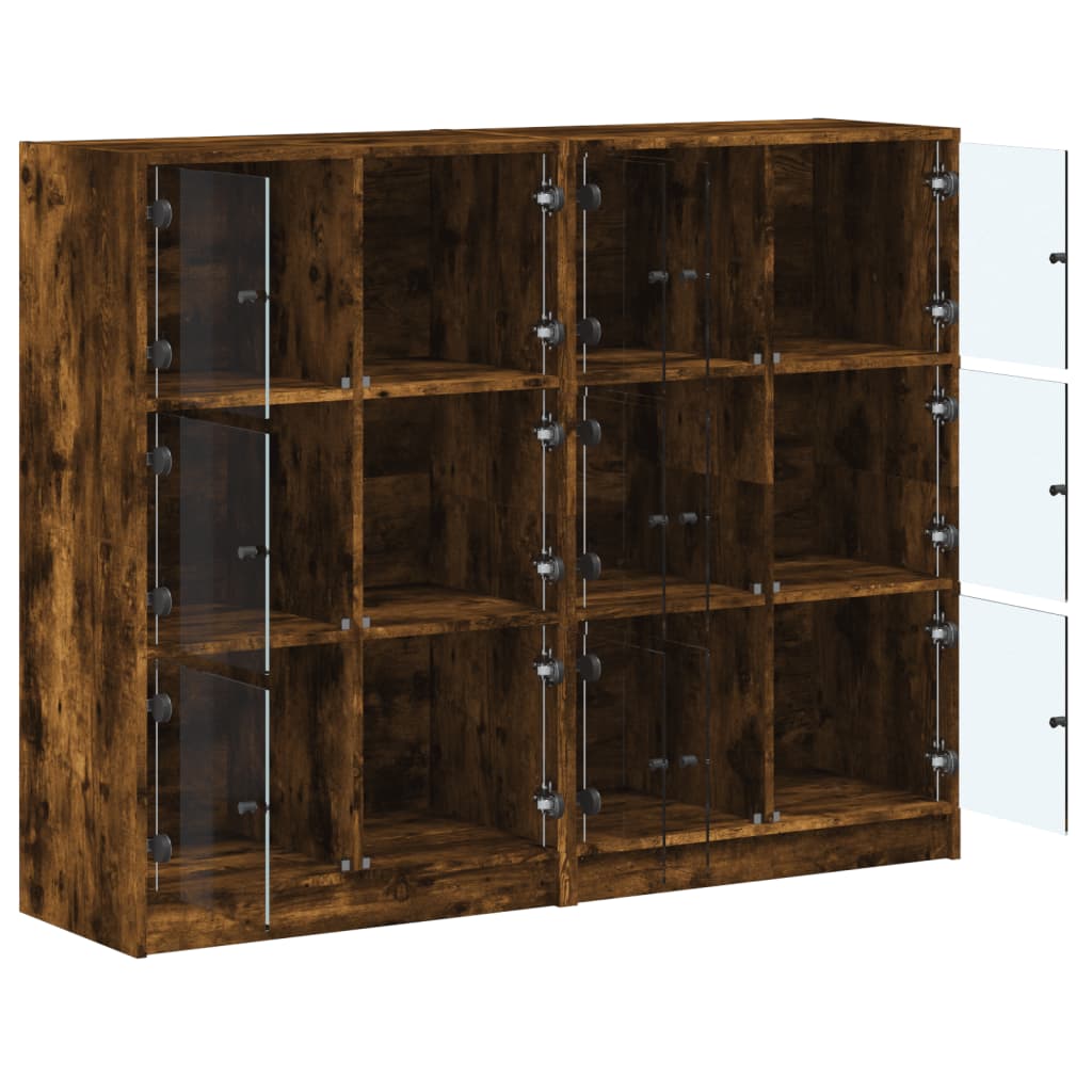 Βιβλιοθήκη με Πόρτες Καπνιστή Δρυς 136x37x109 εκ. Επεξ. Ξύλο - Pakobazaar