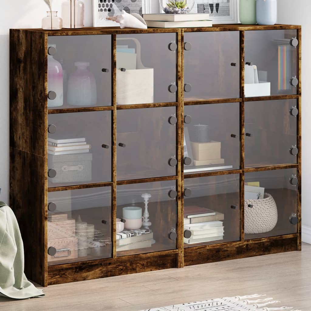 Βιβλιοθήκη με Πόρτες Καπνιστή Δρυς 136x37x109 εκ. Επεξ. Ξύλο - Pakobazaar