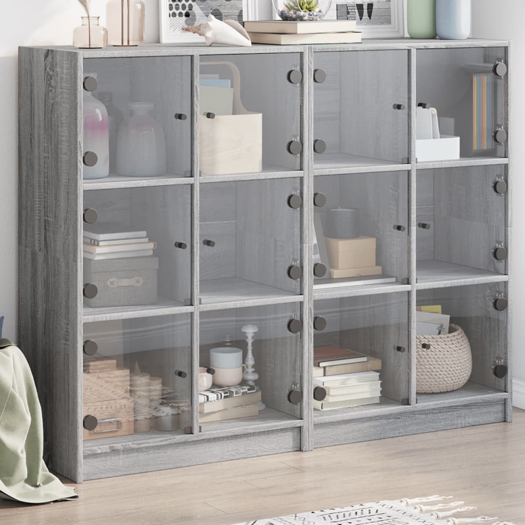 Βιβλιοθήκη με Πόρτες Γκρι Sonoma 136x37x109 εκ. Επεξ. Ξύλο