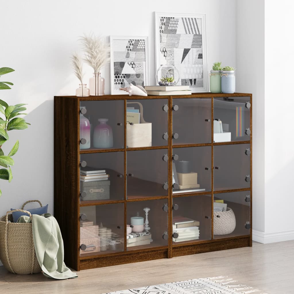 Βιβλιοθήκη με Πόρτες Καφέ Δρυς 136x37x109 εκ. Επεξ. Ξύλο - Pakobazaar
