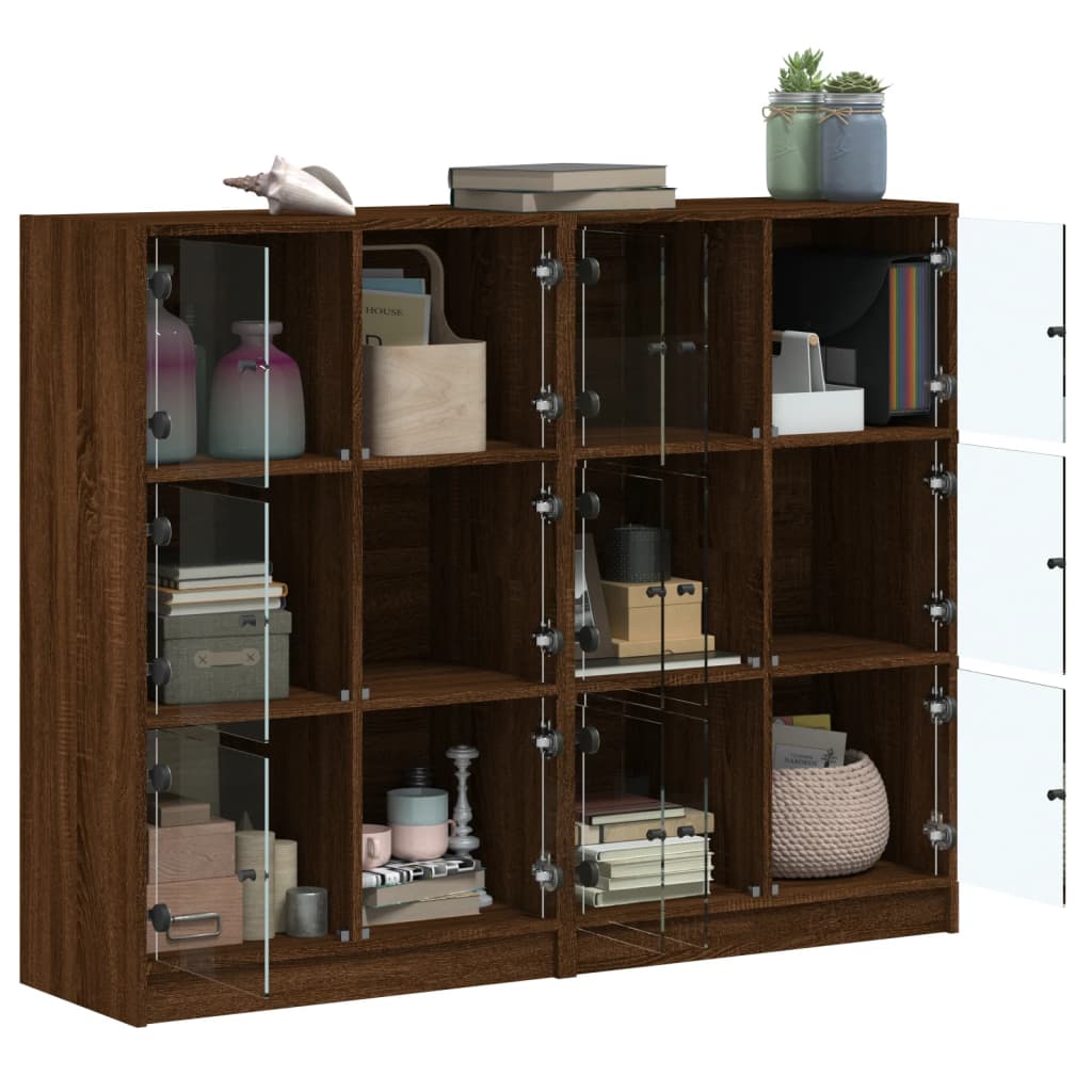 Βιβλιοθήκη με Πόρτες Καφέ Δρυς 136x37x109 εκ. Επεξ. Ξύλο - Pakobazaar