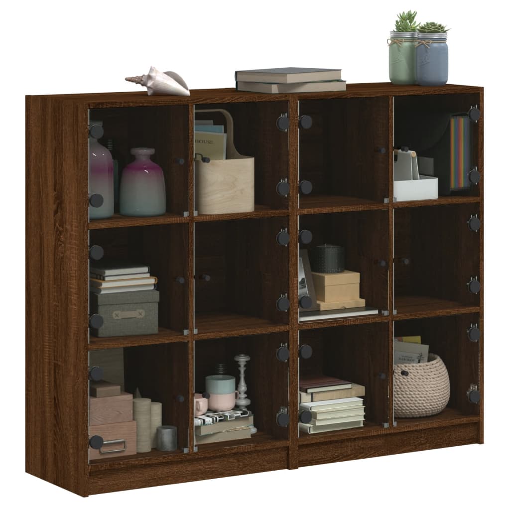 Βιβλιοθήκη με Πόρτες Καφέ Δρυς 136x37x109 εκ. Επεξ. Ξύλο - Pakobazaar