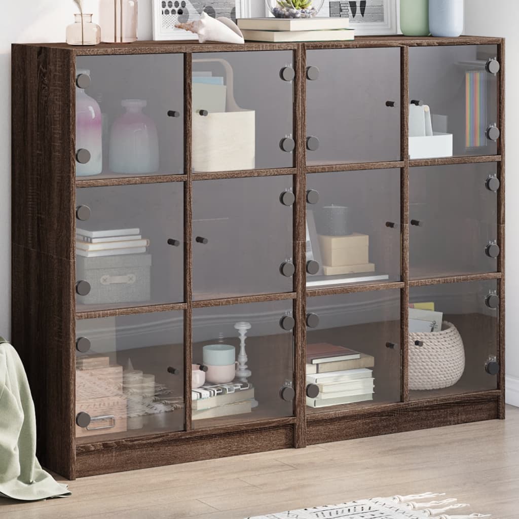 Βιβλιοθήκη με Πόρτες Καφέ Δρυς 136x37x109 εκ. Επεξ. Ξύλο - Pakobazaar
