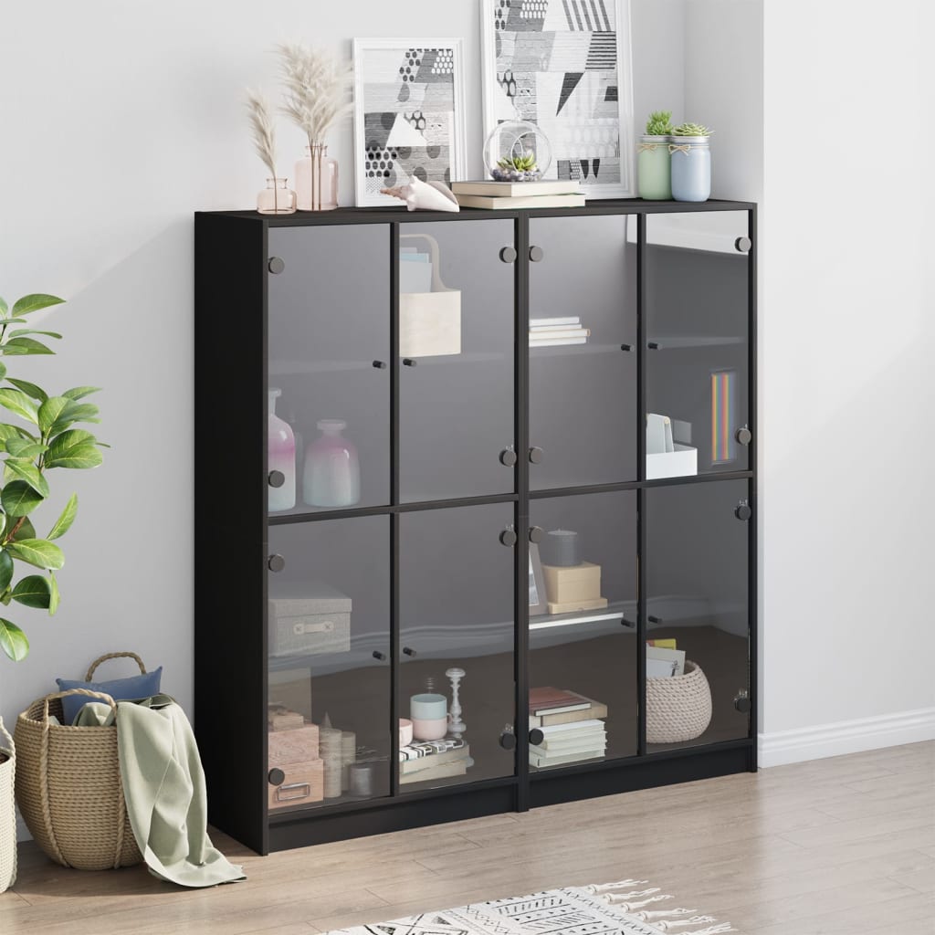 Βιβλιοθήκη με Πόρτες Μαύρη 136x37x142 εκ. Επεξ. Ξύλο