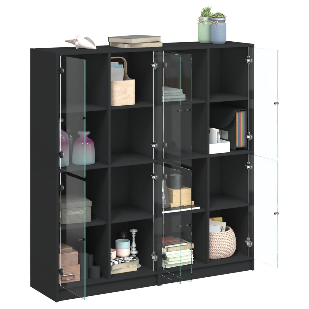 Βιβλιοθήκη με Πόρτες Μαύρη 136x37x142 εκ. Επεξ. Ξύλο