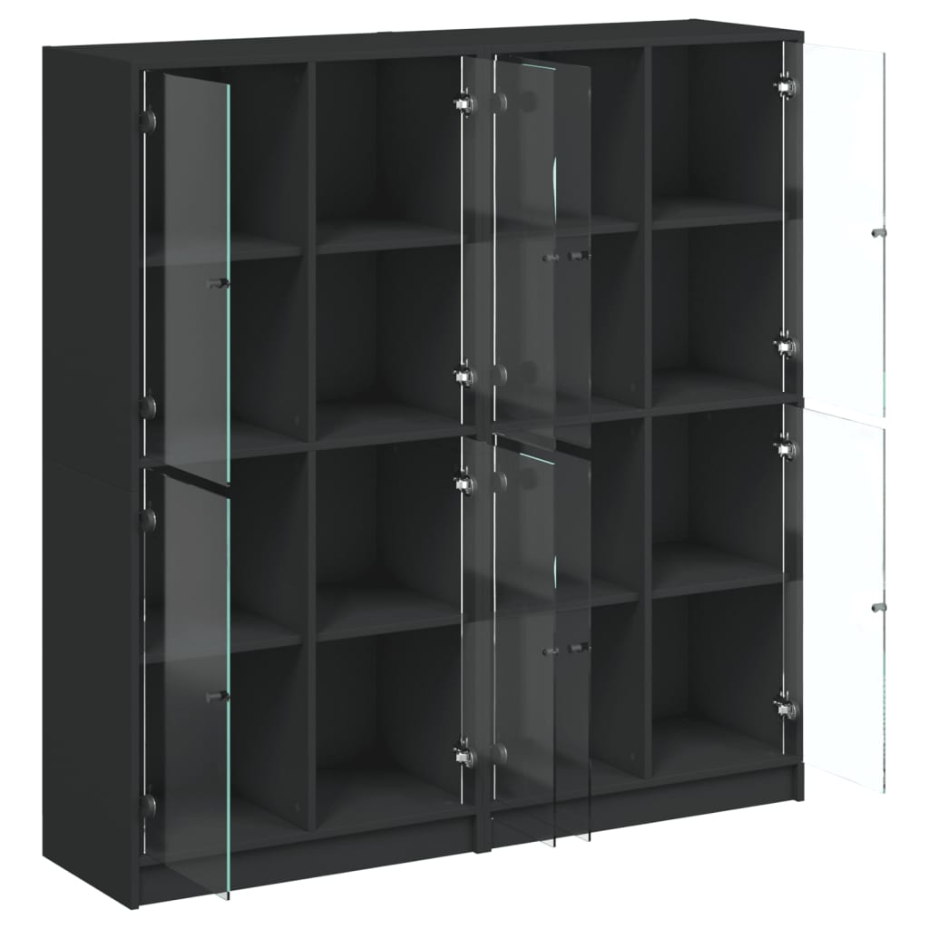 Βιβλιοθήκη με Πόρτες Μαύρη 136x37x142 εκ. Επεξ. Ξύλο
