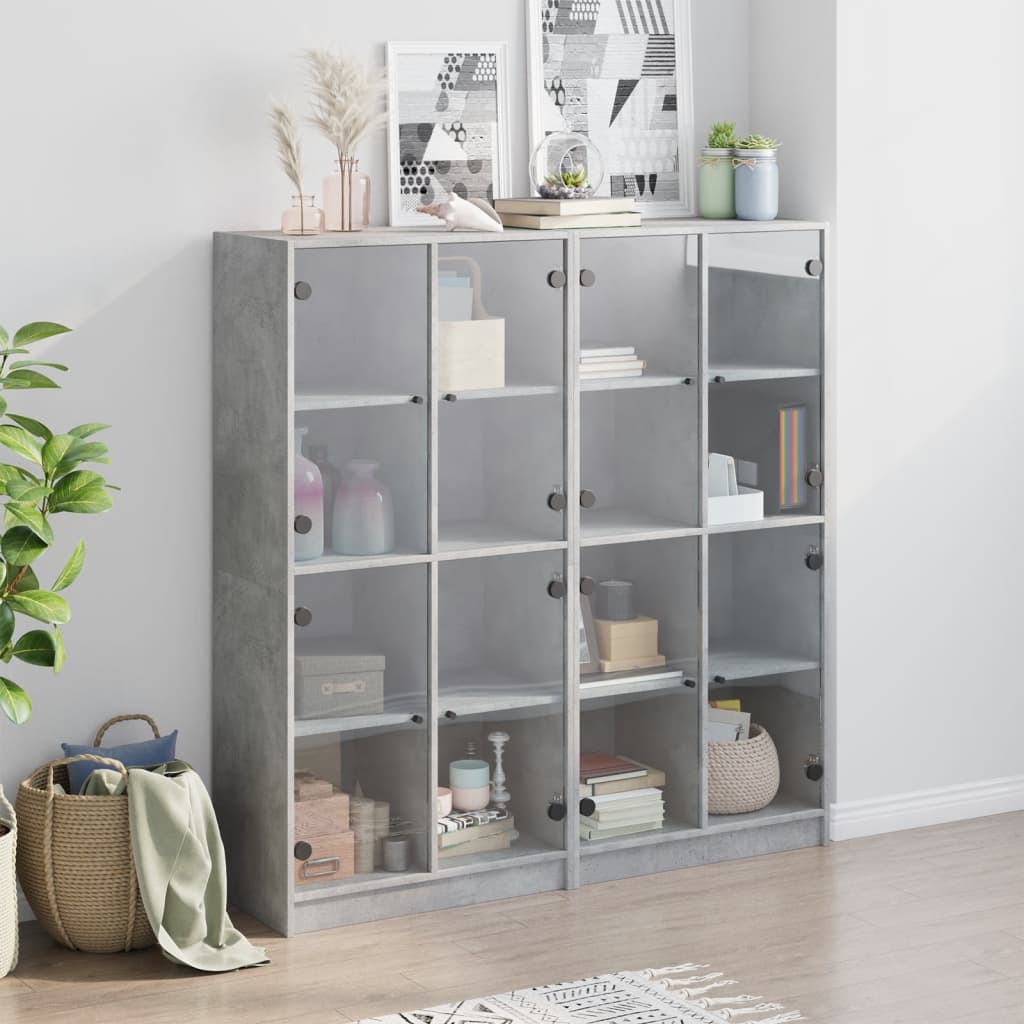 Βιβλιοθήκη με Πόρτες Γκρι Σκυροδέματος 136x37x142 εκ Επεξ. Ξύλο
