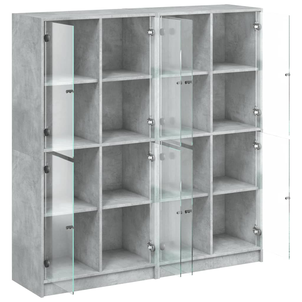 Βιβλιοθήκη με Πόρτες Γκρι Σκυροδέματος 136x37x142 εκ Επεξ. Ξύλο