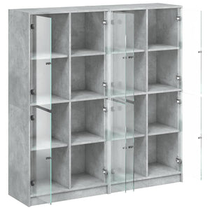 Βιβλιοθήκη με Πόρτες Γκρι Σκυροδέματος 136x37x142 εκ Επεξ. Ξύλο