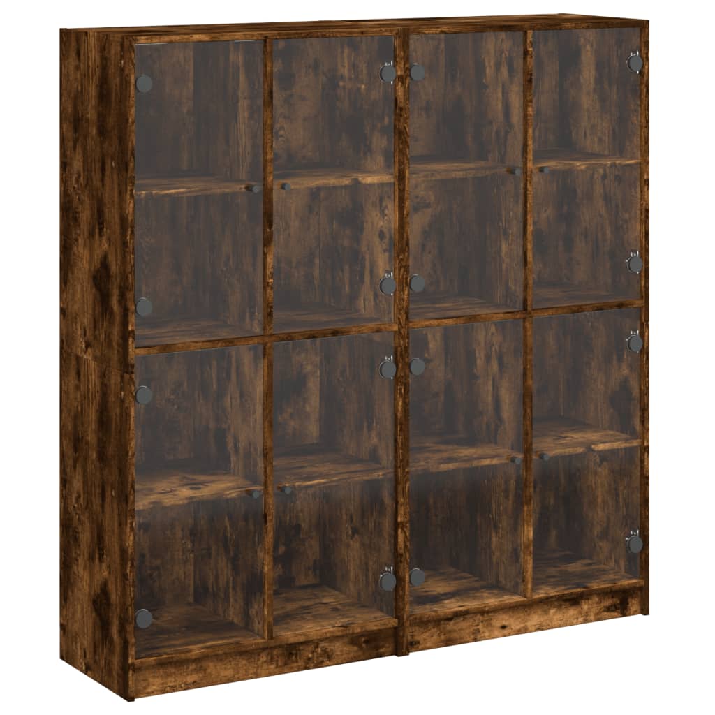 Βιβλιοθήκη με Πόρτες Καπνιστή Δρυς 136x37x142 εκ. Επεξ. Ξύλο