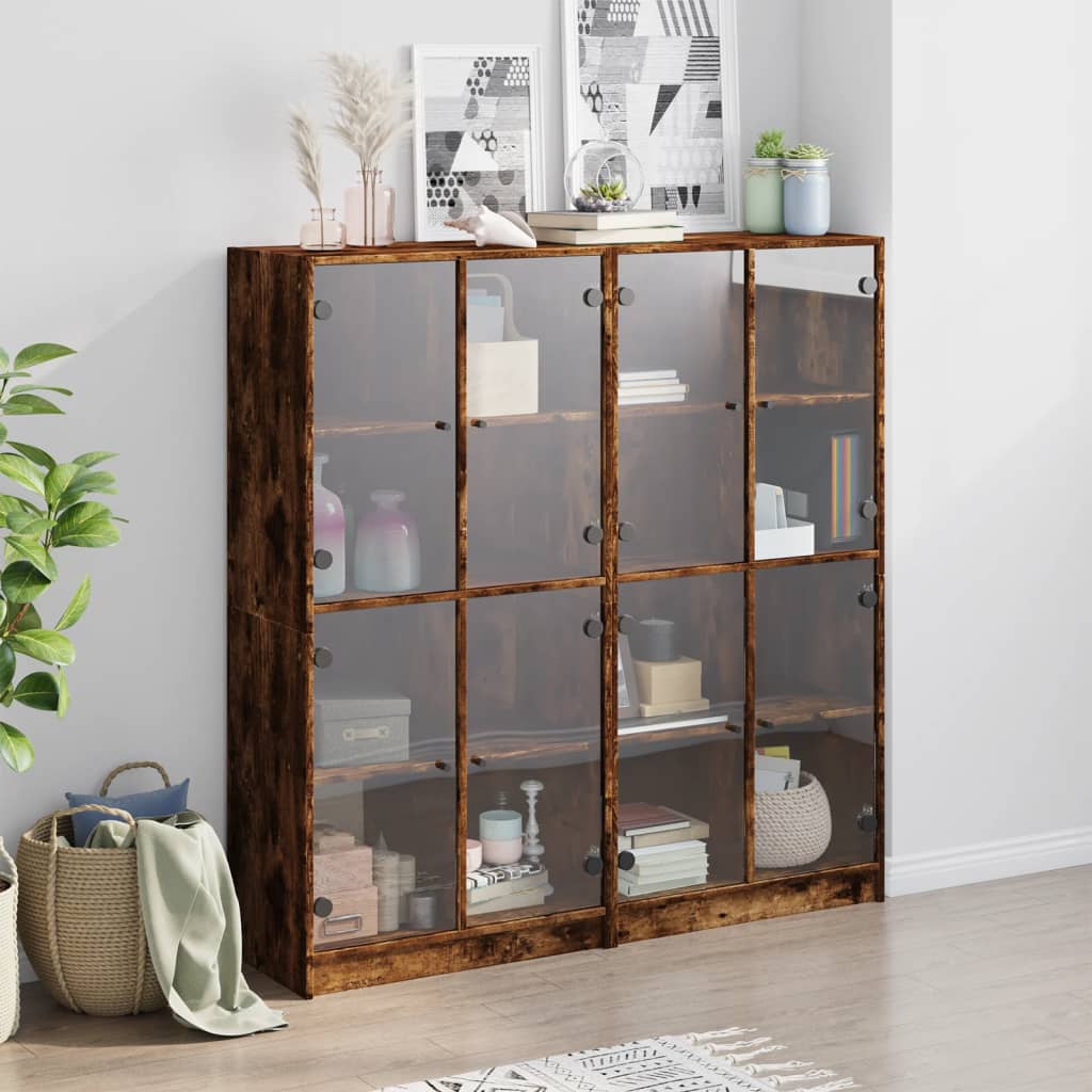 Βιβλιοθήκη με Πόρτες Καπνιστή Δρυς 136x37x142 εκ. Επεξ. Ξύλο