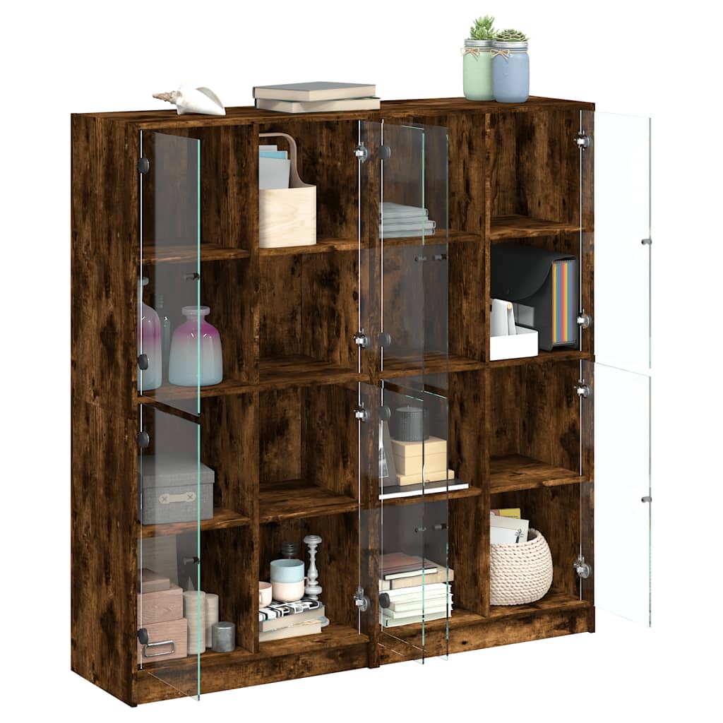 Βιβλιοθήκη με Πόρτες Καπνιστή Δρυς 136x37x142 εκ. Επεξ. Ξύλο