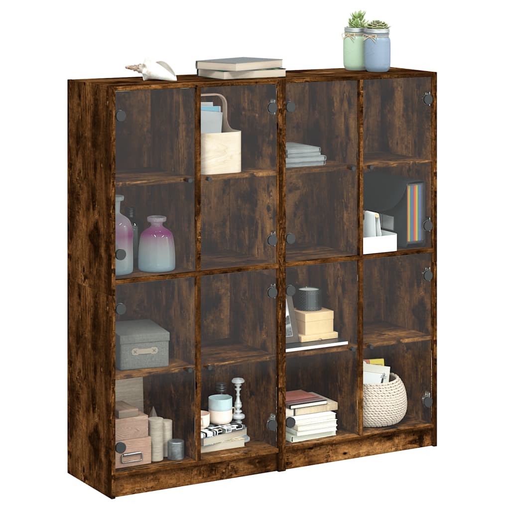 Βιβλιοθήκη με Πόρτες Καπνιστή Δρυς 136x37x142 εκ. Επεξ. Ξύλο