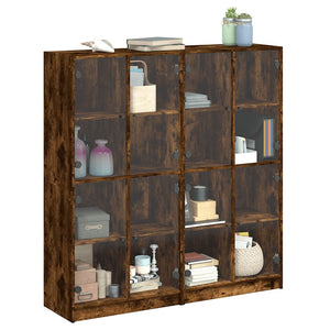 Βιβλιοθήκη με Πόρτες Καπνιστή Δρυς 136x37x142 εκ. Επεξ. Ξύλο