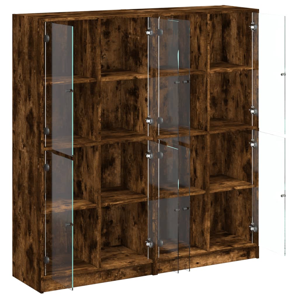 Βιβλιοθήκη με Πόρτες Καπνιστή Δρυς 136x37x142 εκ. Επεξ. Ξύλο