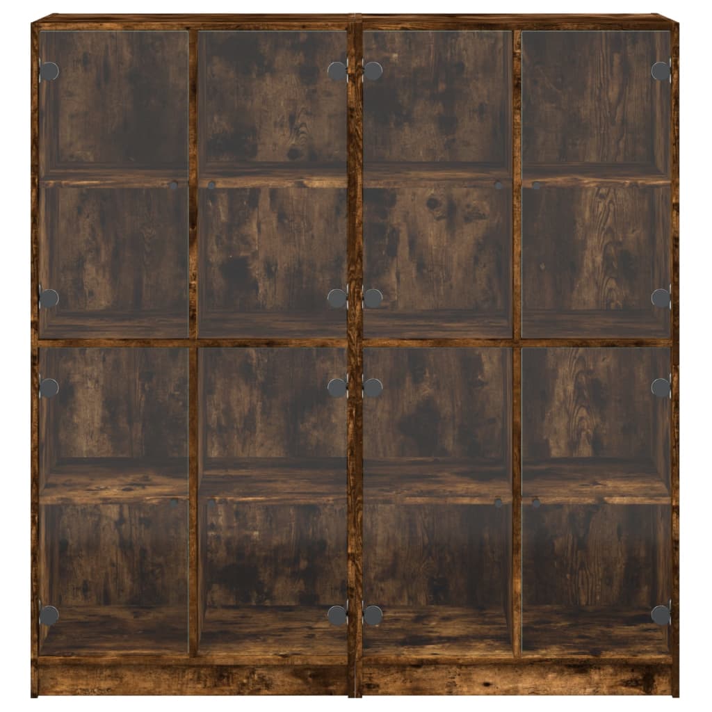 Βιβλιοθήκη με Πόρτες Καπνιστή Δρυς 136x37x142 εκ. Επεξ. Ξύλο