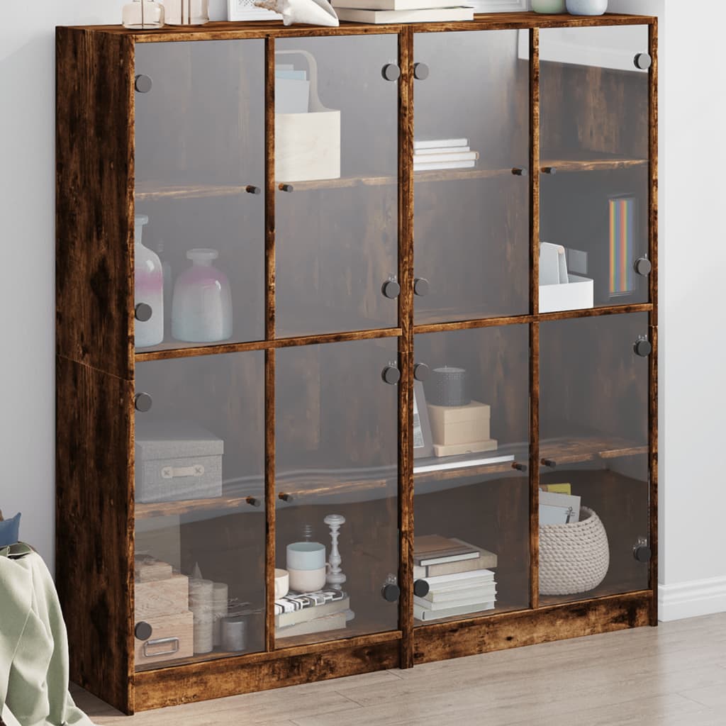 Βιβλιοθήκη με Πόρτες Καπνιστή Δρυς 136x37x142 εκ. Επεξ. Ξύλο
