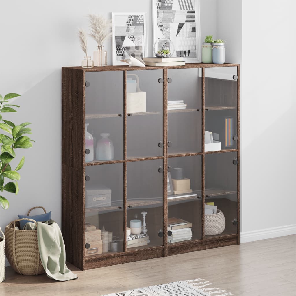 Βιβλιοθήκη με Πόρτες Καφέ Δρυς 136x37x142 εκ. Επεξ. Ξύλο - Pakobazaar