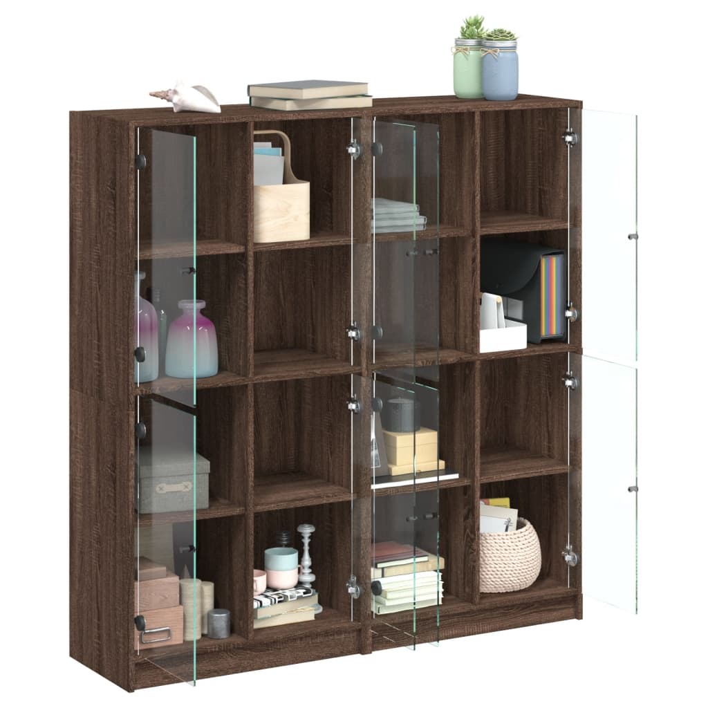 Βιβλιοθήκη με Πόρτες Καφέ Δρυς 136x37x142 εκ. Επεξ. Ξύλο - Pakobazaar