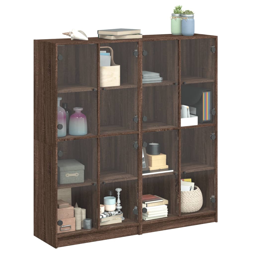 Βιβλιοθήκη με Πόρτες Καφέ Δρυς 136x37x142 εκ. Επεξ. Ξύλο - Pakobazaar