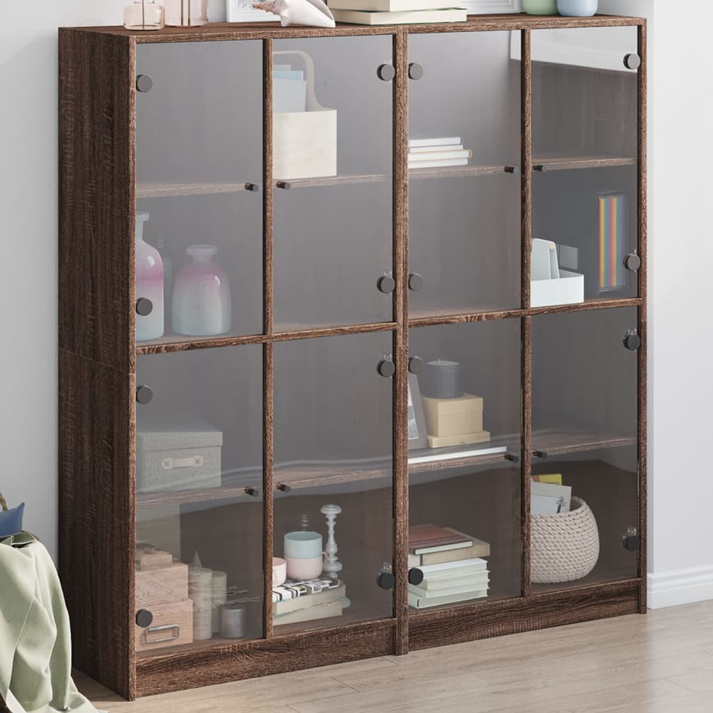 Βιβλιοθήκη με Πόρτες Καφέ Δρυς 136x37x142 εκ. Επεξ. Ξύλο - Pakobazaar
