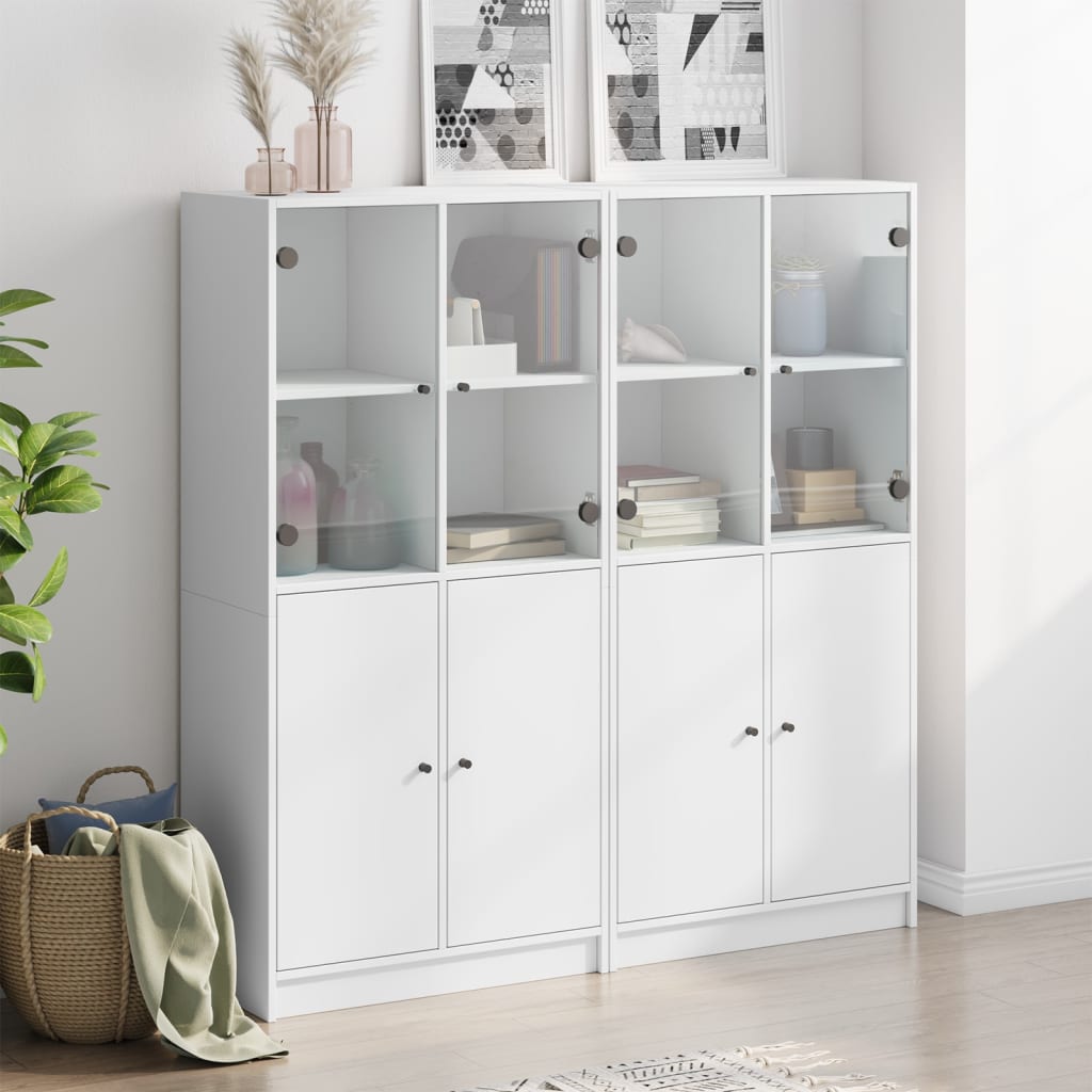 Βιβλιοθήκη με Πόρτες Λευκή 136x37x142 εκ. από Επεξεργ. Ξύλο