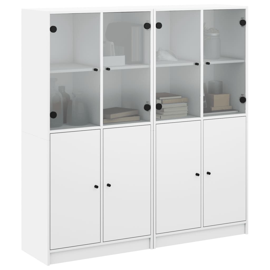 Βιβλιοθήκη με Πόρτες Λευκή 136x37x142 εκ. από Επεξεργ. Ξύλο