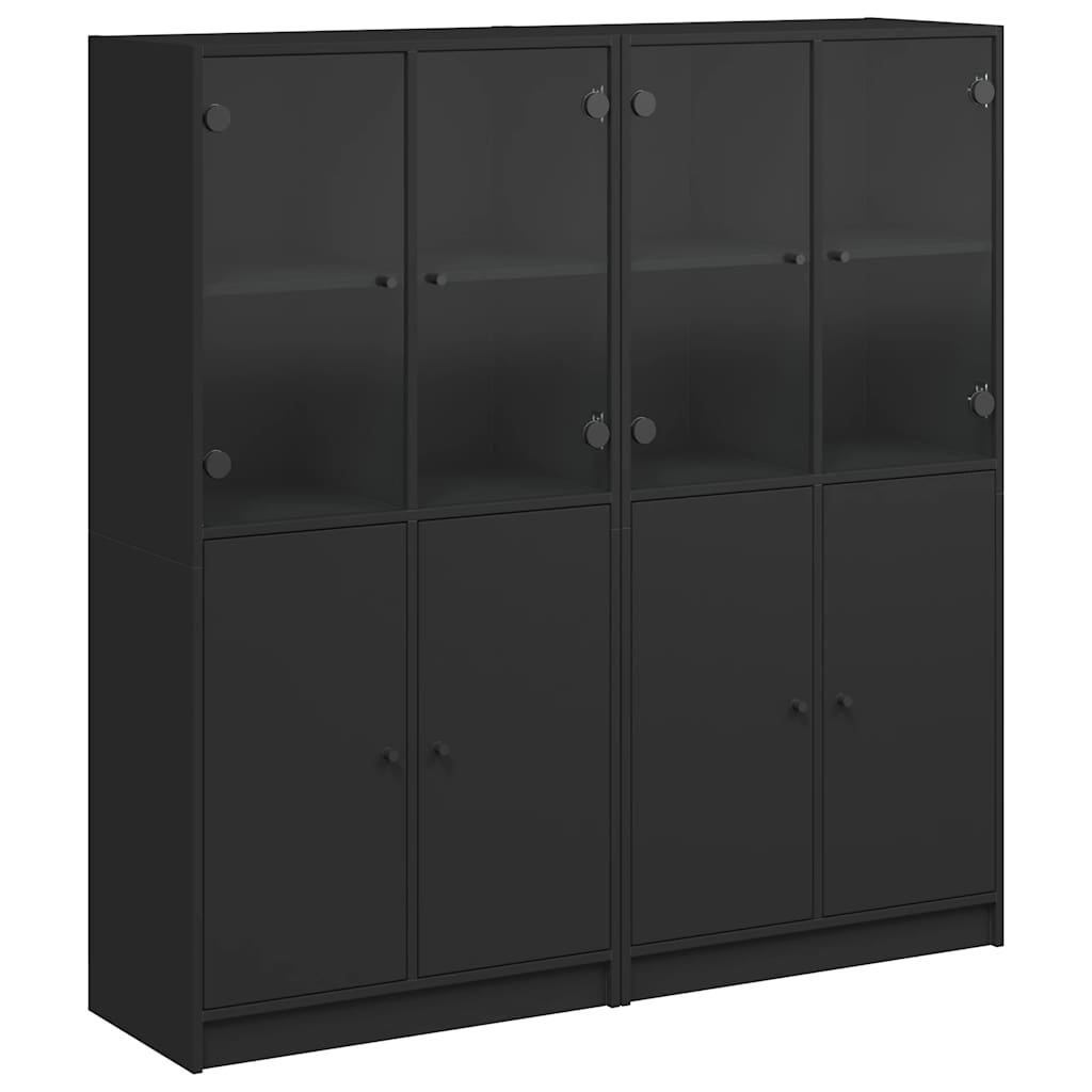 Βιβλιοθήκη με Πόρτες Μαύρη 136x37x142 εκ. Επεξ. Ξύλο